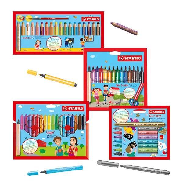 Mehrere farbenfrohe Stabilo-Mal- und Kreativsets als Adventskalender-Gewinn hinter Türchen 13.