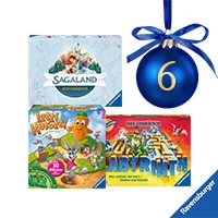 Drei Ravensburger Spiele – Sagaland, Lotti Karotti und Labyrinth – als Gewinn hinter Türchen 6.