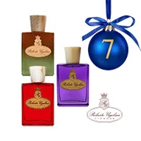 Drei farbige Roberto-Ugolini-Parfums als weihnachtliches Adventskalender-Geschenk hinter Türchen 7